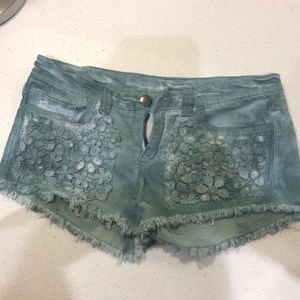Teal jean shorts